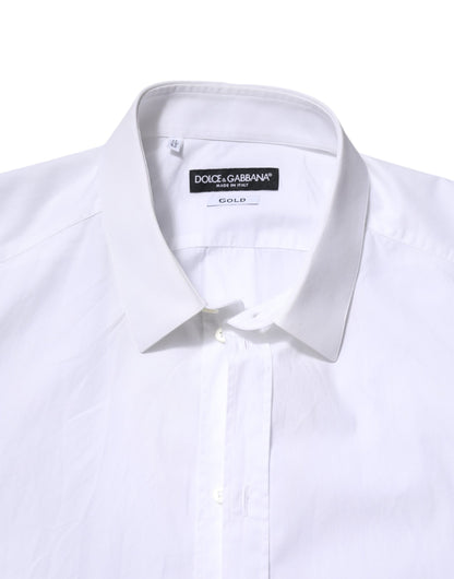 Camisa de vestir Dolce &amp; Gabbana de algodón blanco dorado de manga larga