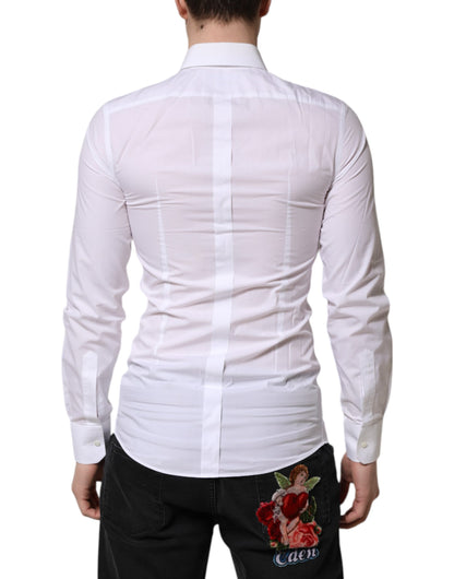 Camisa de vestir Dolce &amp; Gabbana de algodón blanco dorado de manga larga para hombre