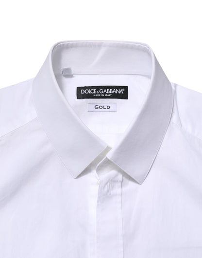 Camisa de vestir Dolce &amp; Gabbana de algodón blanco dorado de manga larga para hombre