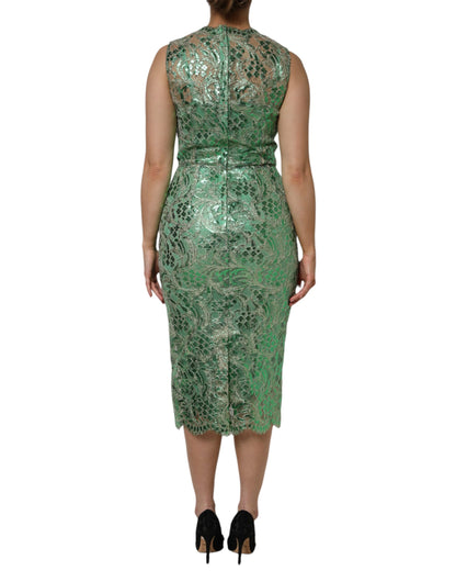 Dolce &amp; Gabbana Green Cotton Floral Lace Sheath Midi Dress