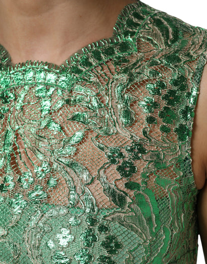 Dolce &amp; Gabbana Green Cotton Floral Lace Sheath Midi Dress