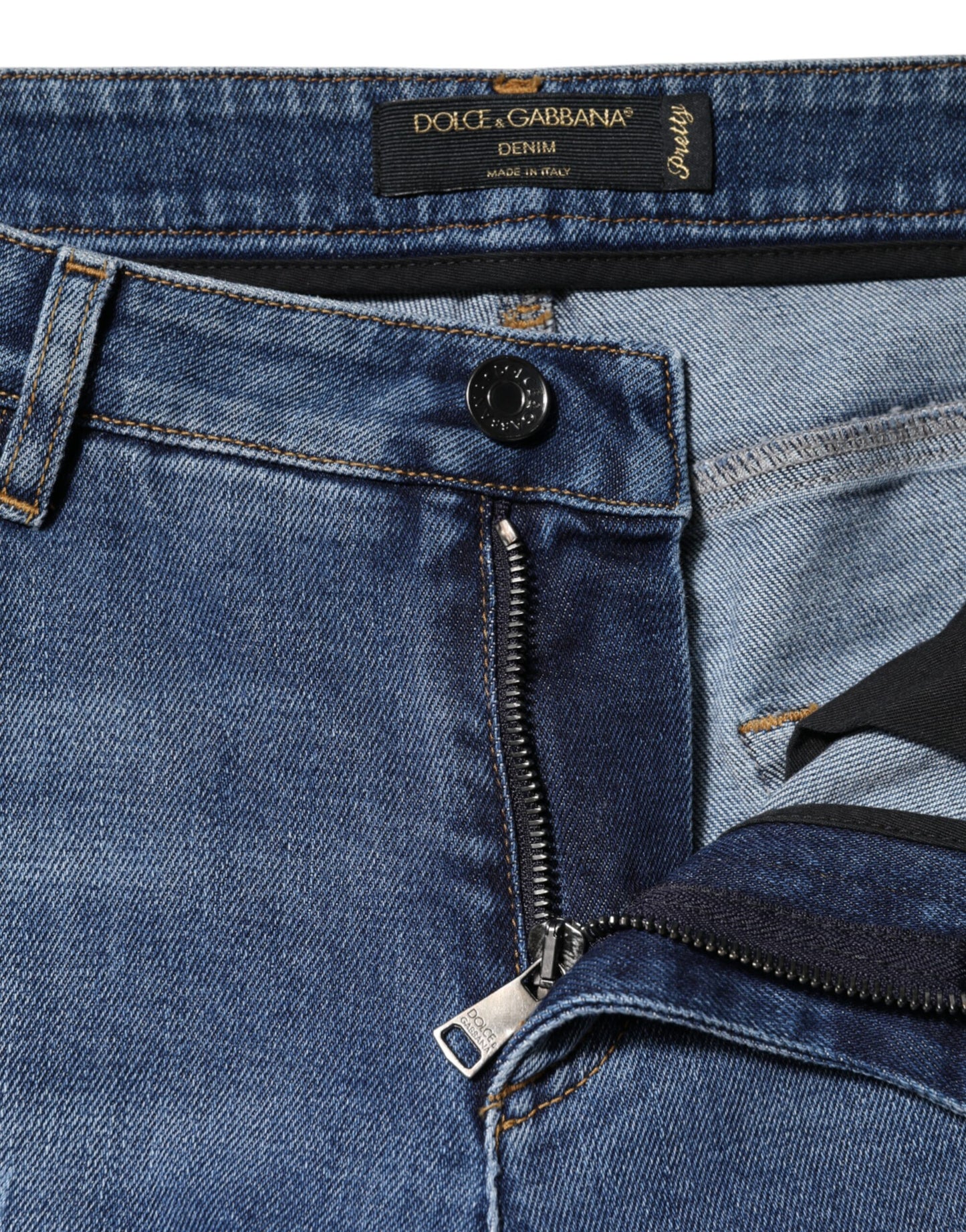 Dolce &amp; Gabbana Blue Tattered Cotton Low Waist Denim Jeans
