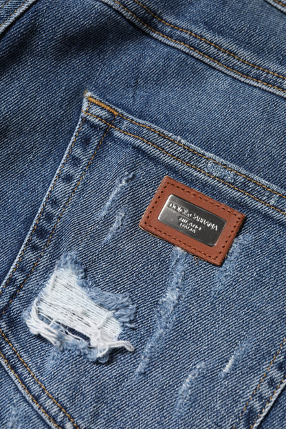 Dolce &amp; Gabbana Blue Tattered Cotton Low Waist Denim Jeans