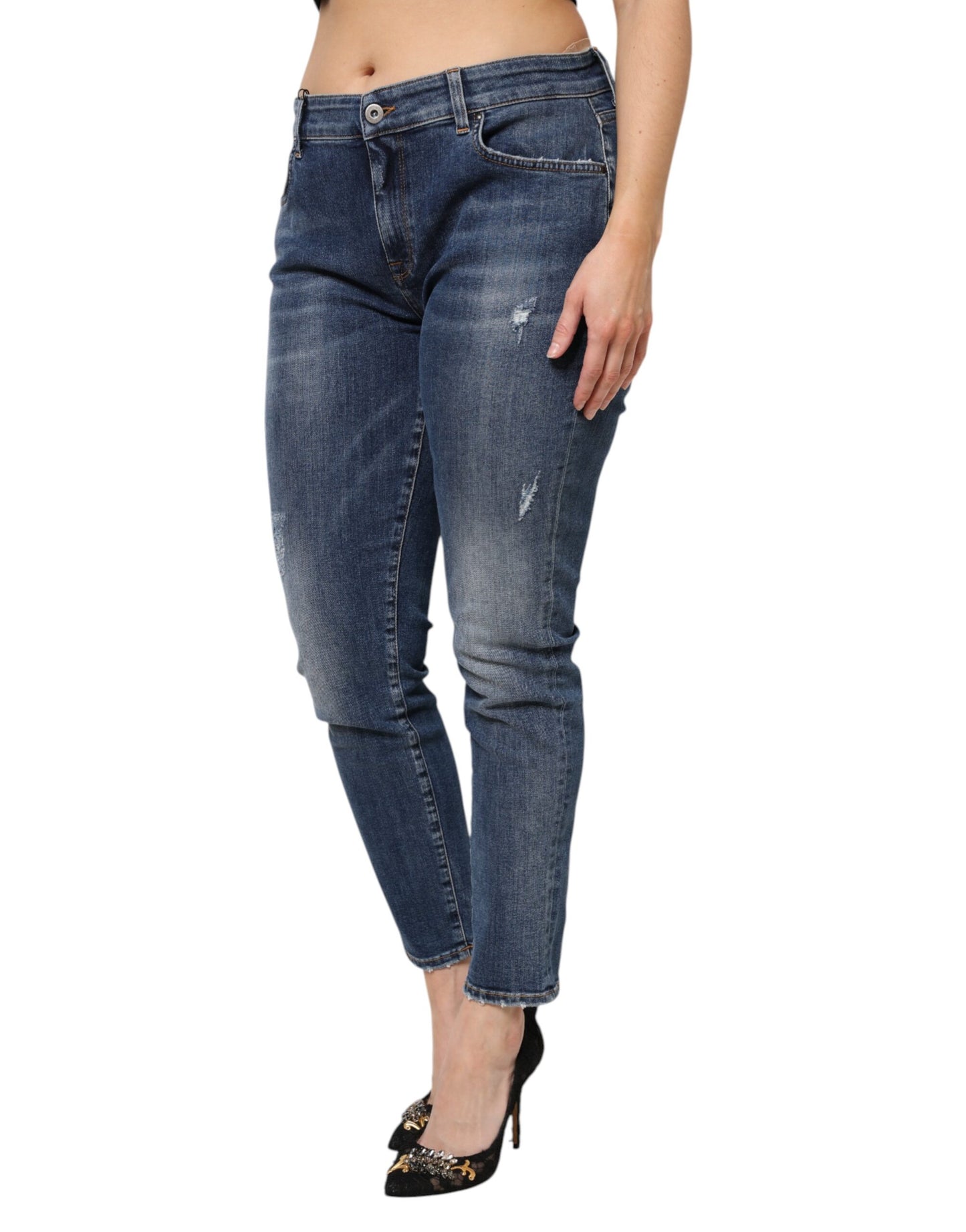 Dolce &amp; Gabbana Blue Washed Cotton Low Waist Denim Jeans