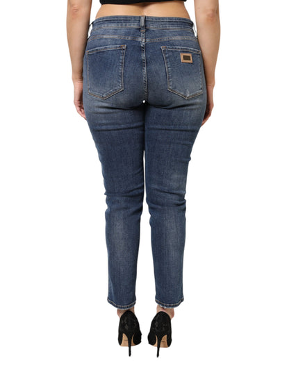 Dolce &amp; Gabbana Blue Washed Cotton Low Waist Denim Jeans