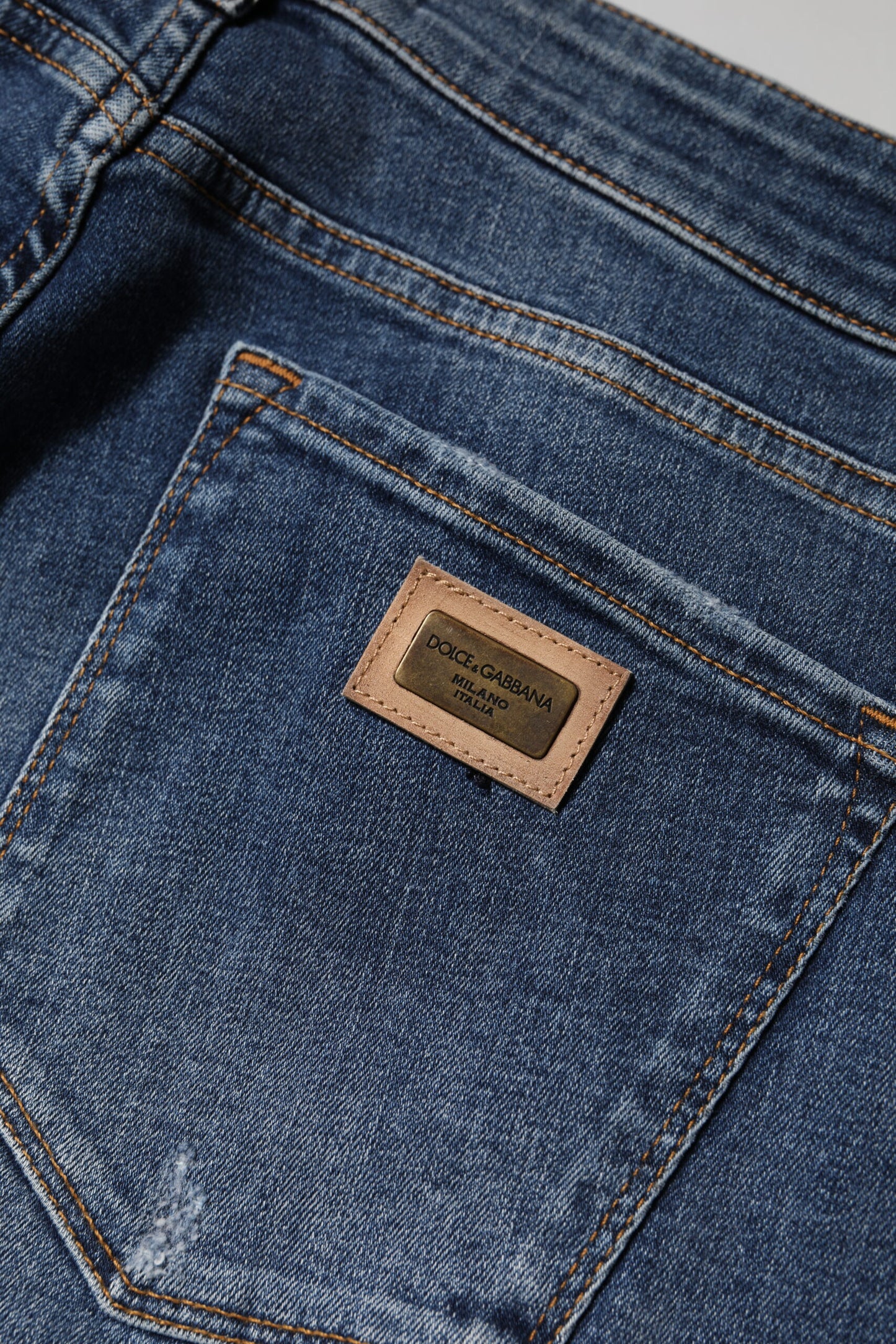 Dolce &amp; Gabbana Blue Washed Cotton Low Waist Denim Jeans