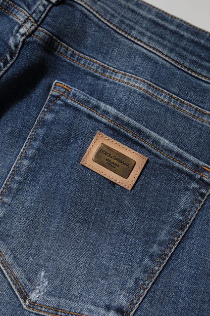 Dolce &amp; Gabbana Blue Washed Cotton Low Waist Denim Jeans