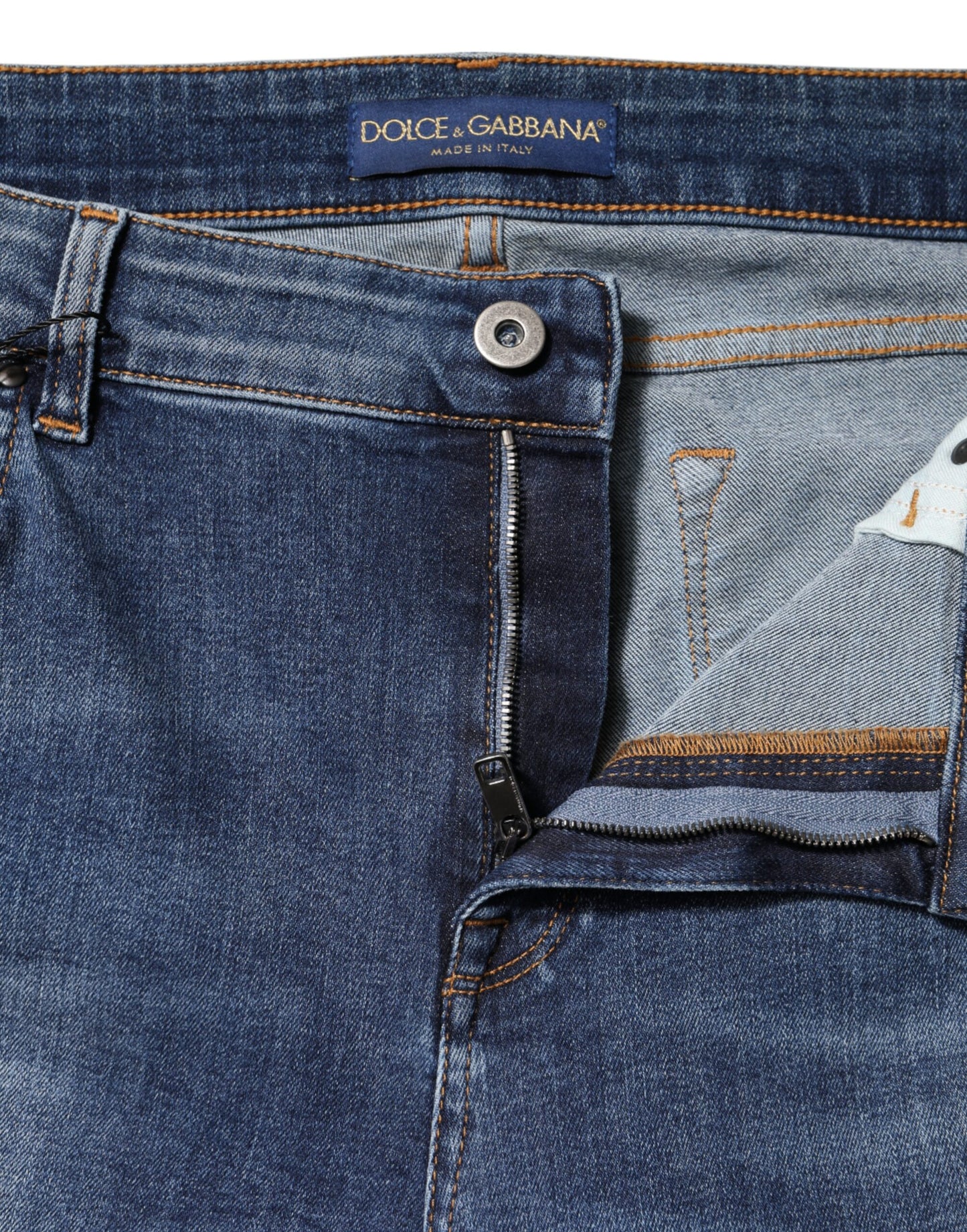 Dolce &amp; Gabbana Blue Washed Cotton Low Waist Denim Jeans