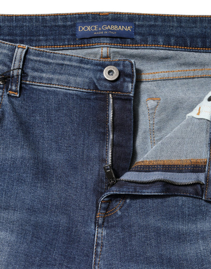 Dolce &amp; Gabbana Blue Washed Cotton Low Waist Denim Jeans