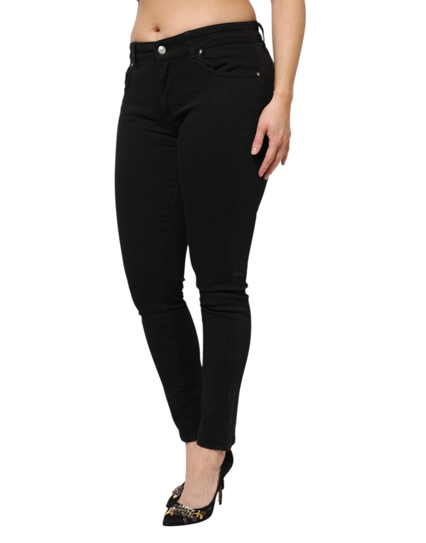 Dolce &amp; Gabbana Black Cotton Mid Waist Denim Jeans