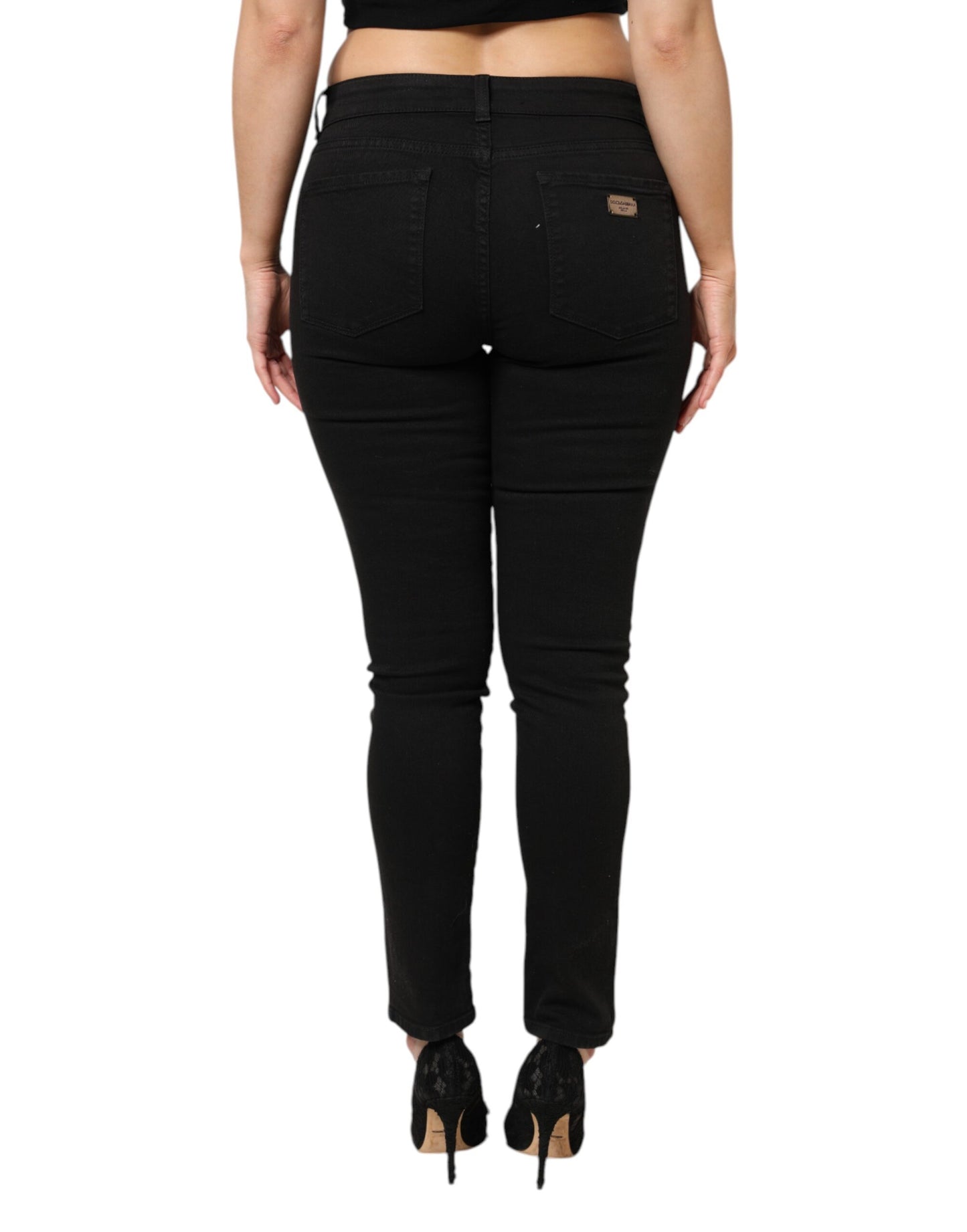 Dolce &amp; Gabbana Black Cotton Mid Waist Denim Jeans