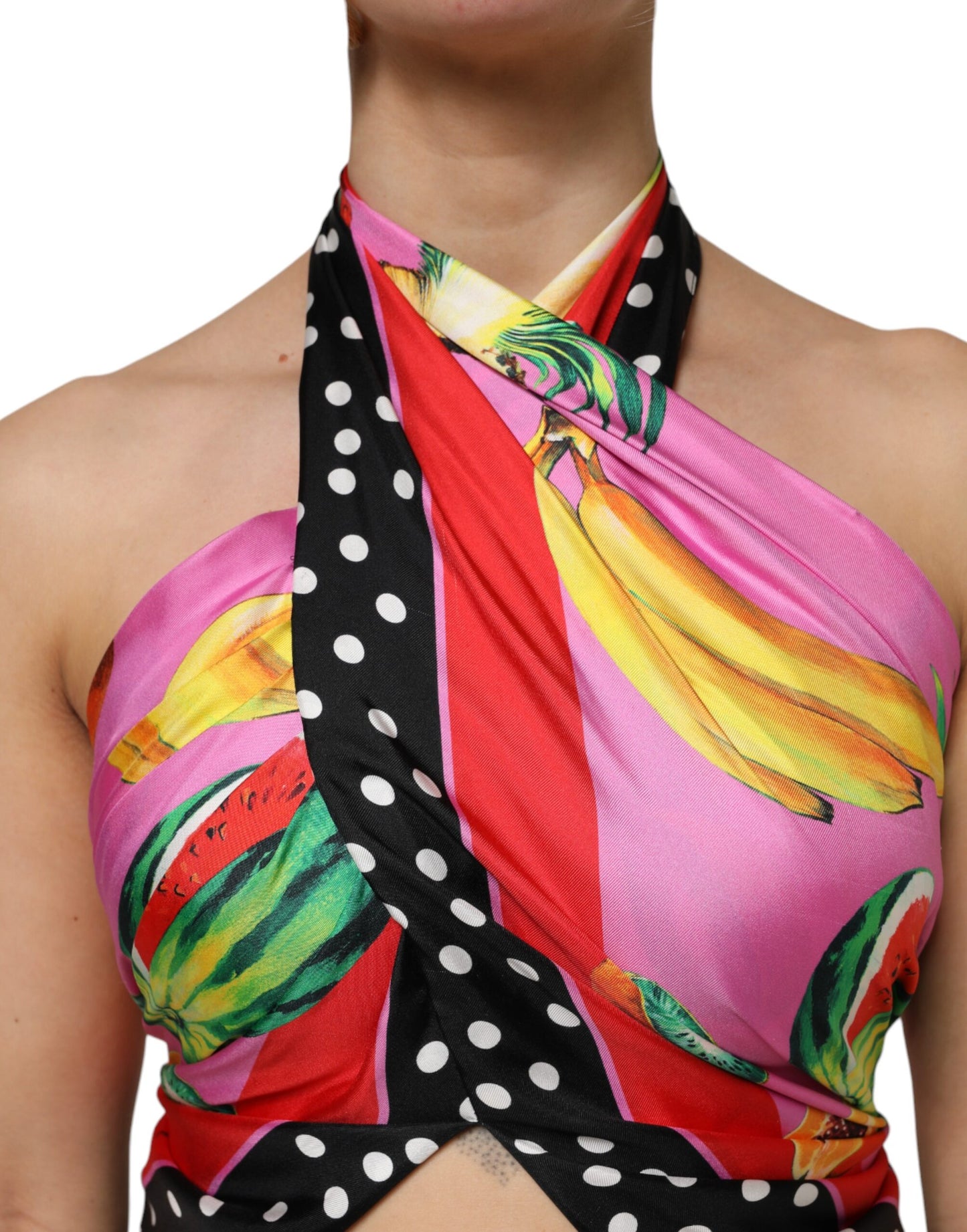 Dolce &amp; Gabbana Multicolor Halter Party Evening Cropped Top