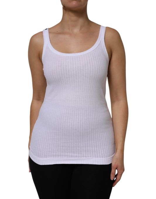 Dolce &amp; Gabbana White Cotton Round Neck Sleeveless Tank Top