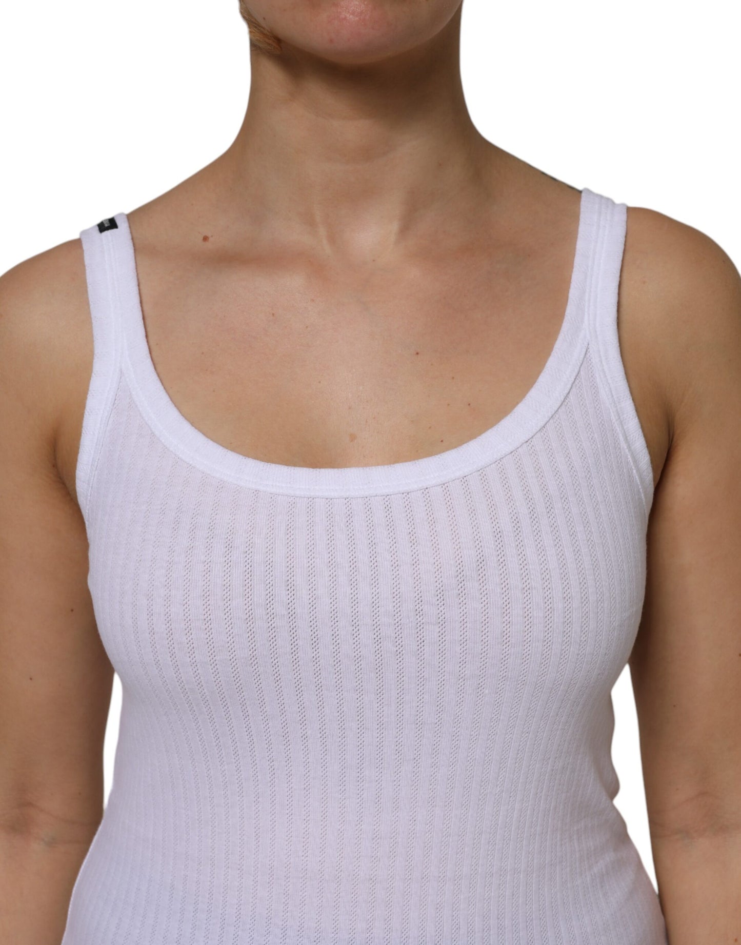 Dolce &amp; Gabbana White Cotton Round Neck Sleeveless Tank Top