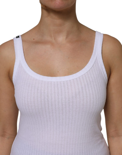 Dolce &amp; Gabbana White Cotton Round Neck Sleeveless Tank Top