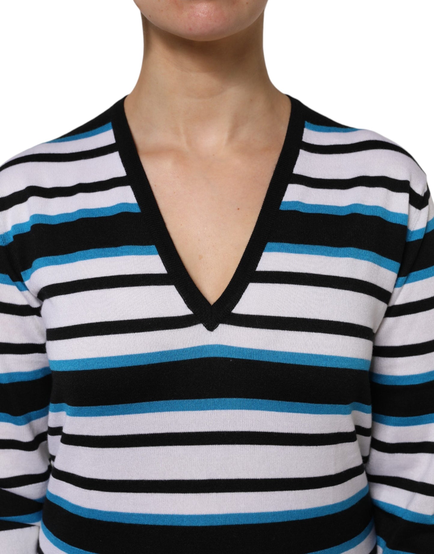 Dolce &amp; Gabbana Multicolor Stripes Long Sleeves V-neck Top