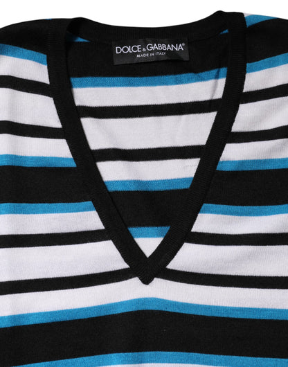 Dolce &amp; Gabbana Multicolor Stripes Long Sleeves V-neck Top