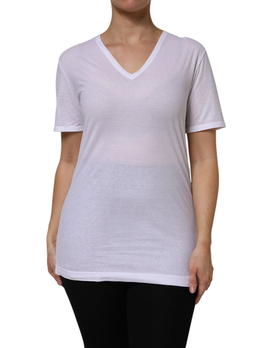 Dolce &amp; Gabbana White Cotton Short Sleeves V-Neck Top T-shirt