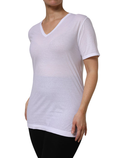 Dolce &amp; Gabbana White Cotton Short Sleeves V-Neck Top T-shirt