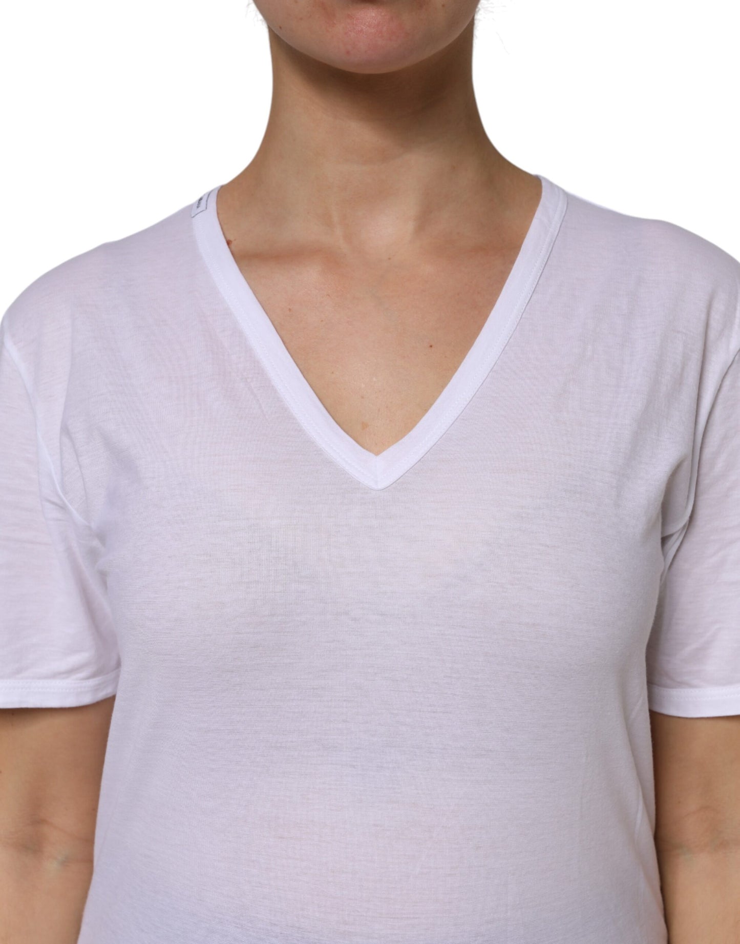 Dolce &amp; Gabbana White Cotton Short Sleeves V-Neck Top T-shirt