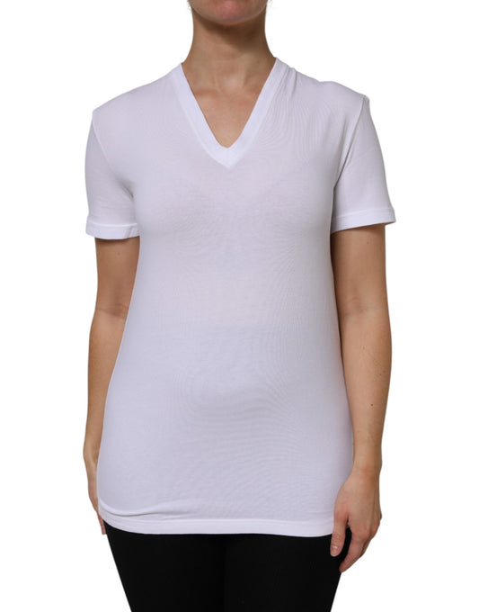 Dolce &amp; Gabbana White Cotton Short Sleeves V-Neck Top T-shirt