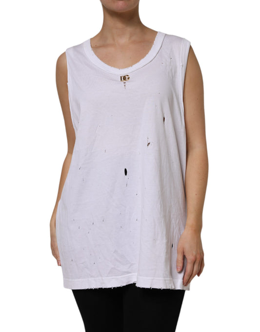 Dolce &amp; Gabbana White Cotton Sleeveless Round Neck Tank Top