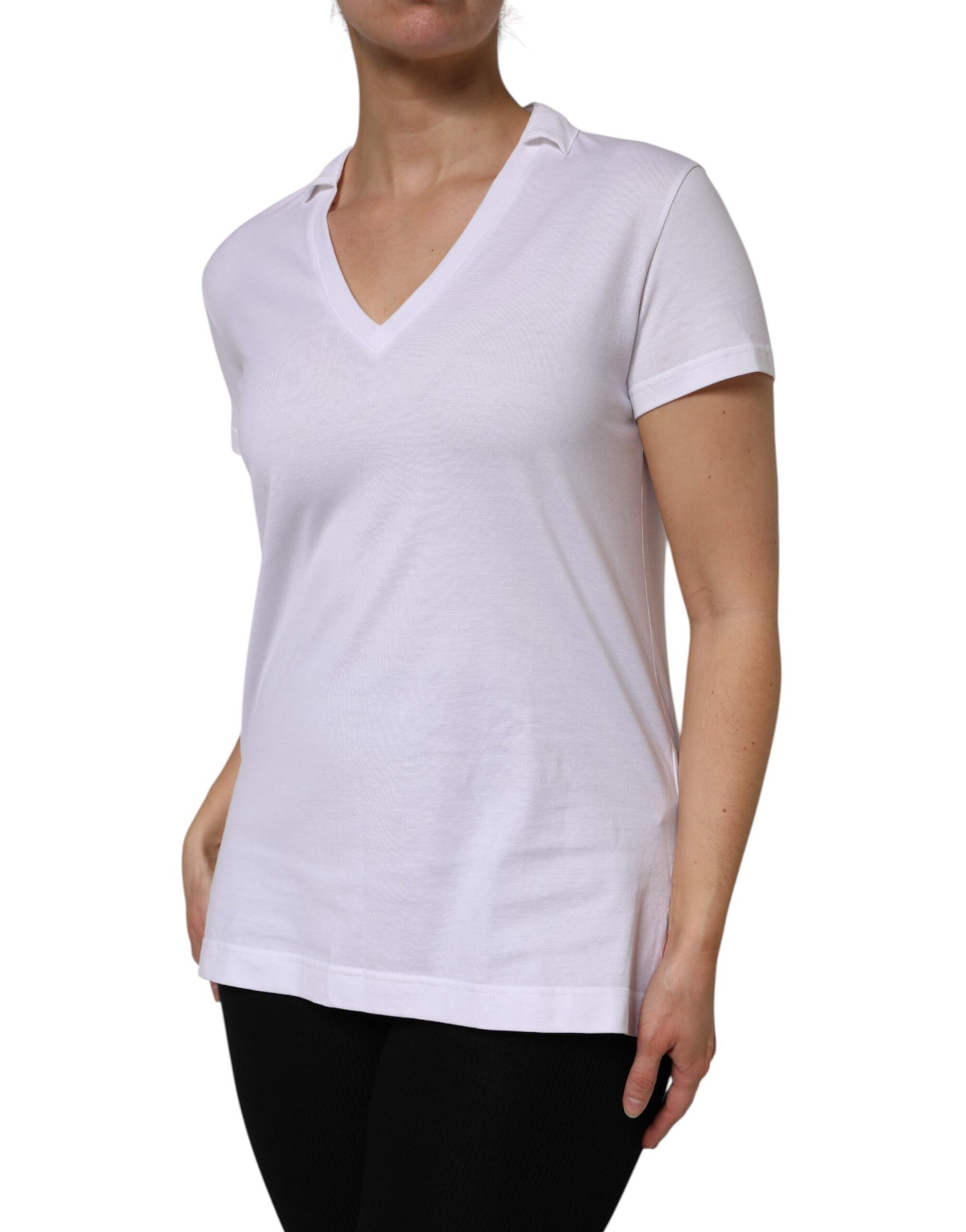 Dolce &amp; Gabbana White Cotton Short Sleeve V-Neck Top T-shirt