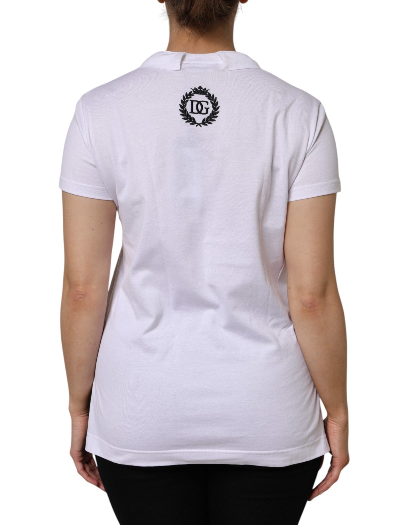 Dolce &amp; Gabbana White Cotton Short Sleeve V-Neck Top T-shirt