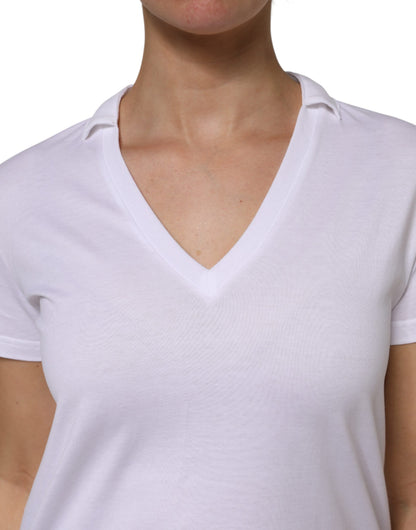 Dolce &amp; Gabbana White Cotton Short Sleeve V-Neck Top T-shirt