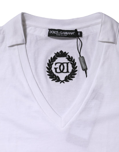 Dolce &amp; Gabbana White Cotton Short Sleeve V-Neck Top T-shirt