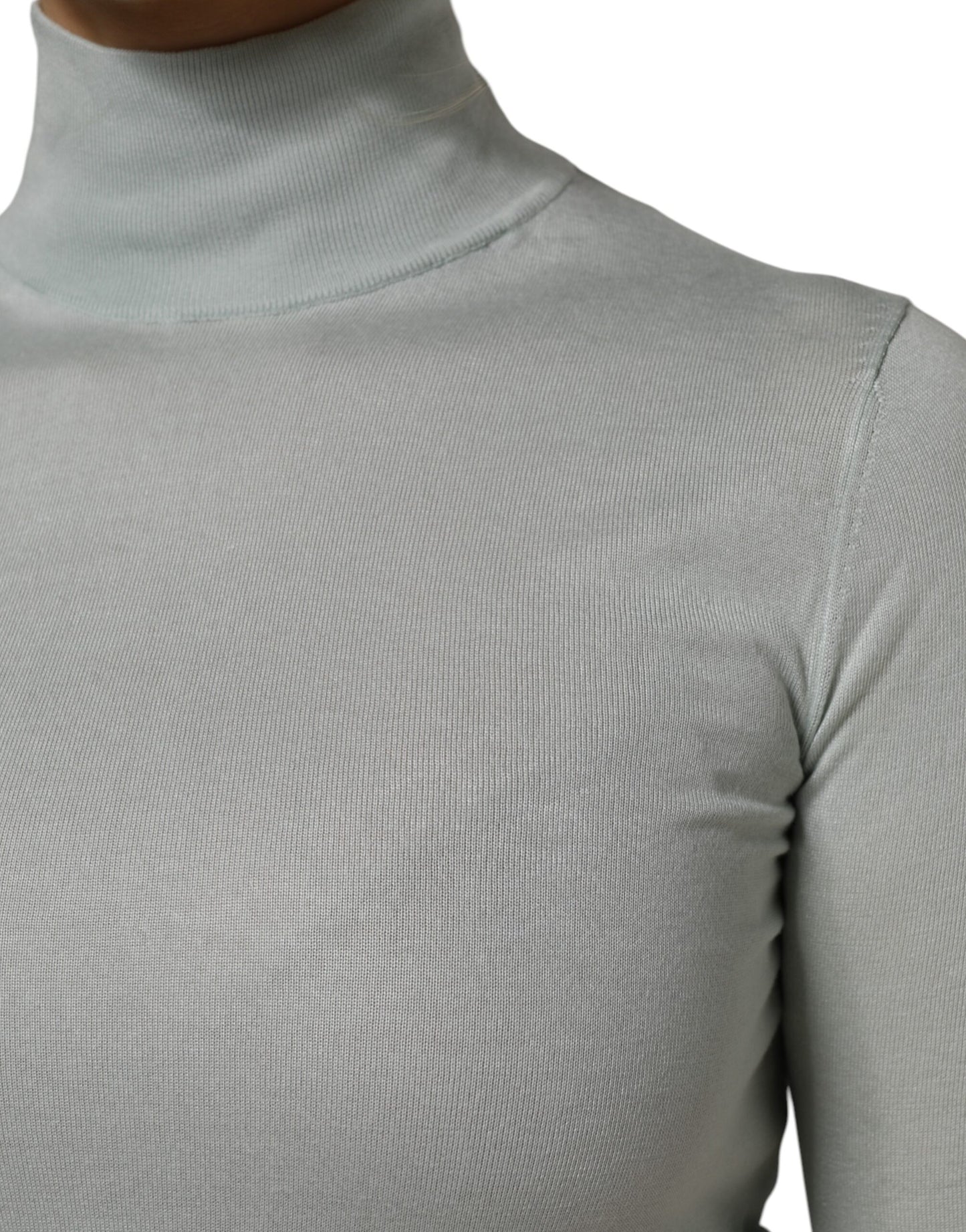 Dolce &amp; Gabbana Light Green Silk Turtleneck 3/4 Sleeves Top
