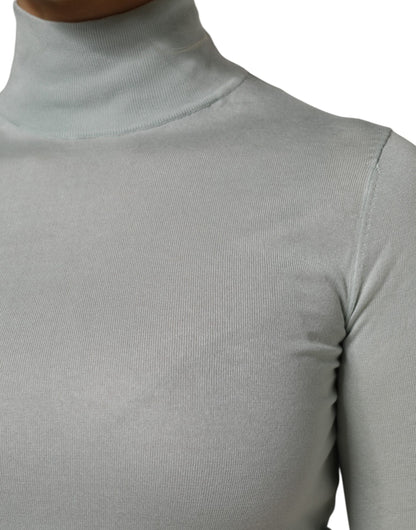 Dolce &amp; Gabbana Light Green Silk Turtleneck 3/4 Sleeves Top