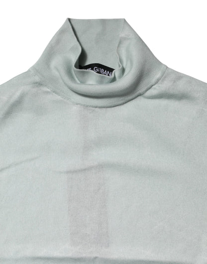 Dolce &amp; Gabbana Light Green Silk Turtleneck 3/4 Sleeves Top