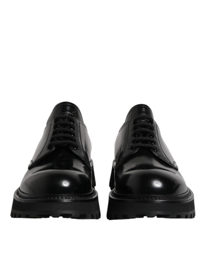 Zapatos de vestir Derby con cordones de cuero negro de Dolce &amp; Gabbana para hombre