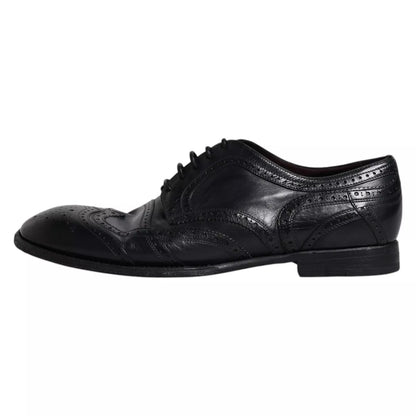 Zapatos formales Derby de punta de ala de cuero azul oscuro de Dolce &amp; Gabbana