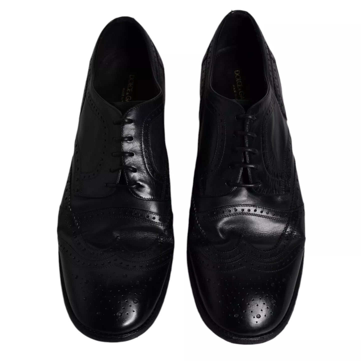 Zapatos formales Derby de punta de ala de cuero azul oscuro de Dolce &amp; Gabbana