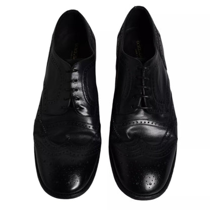 Zapatos formales Derby de punta de ala de cuero azul oscuro de Dolce &amp; Gabbana