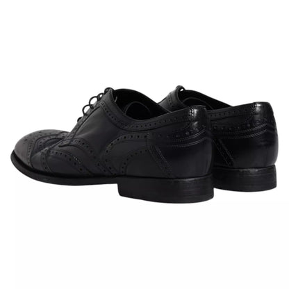 Zapatos formales Derby de punta de ala de cuero azul oscuro de Dolce &amp; Gabbana