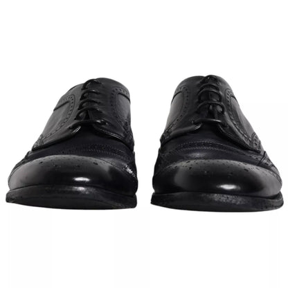 Zapatos formales Derby de punta de ala de cuero azul oscuro de Dolce &amp; Gabbana