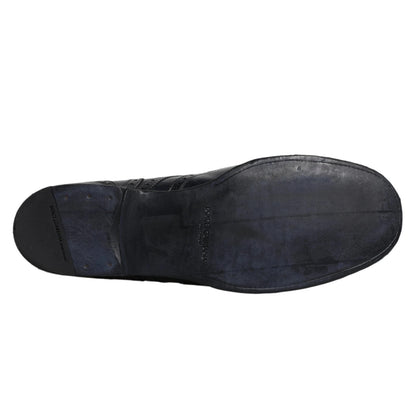 Zapatos formales Derby de punta de ala de cuero azul oscuro de Dolce &amp; Gabbana