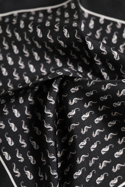 Dolce & Gabbana Black Sea Horse Silk Square Men Foulard Scarf