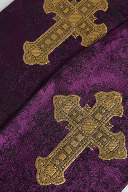 Dolce & Gabbana Purple Silk Fringes Cross Men Foulard Scarf