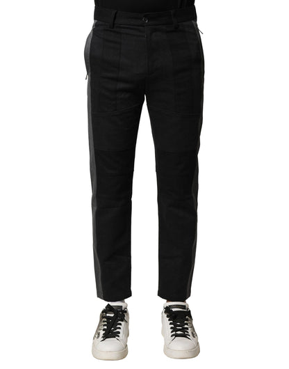 Dolce &amp; Gabbana Black Gray Cotton Tapered Men Pants