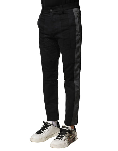 Dolce &amp; Gabbana Black Gray Cotton Tapered Men Pants