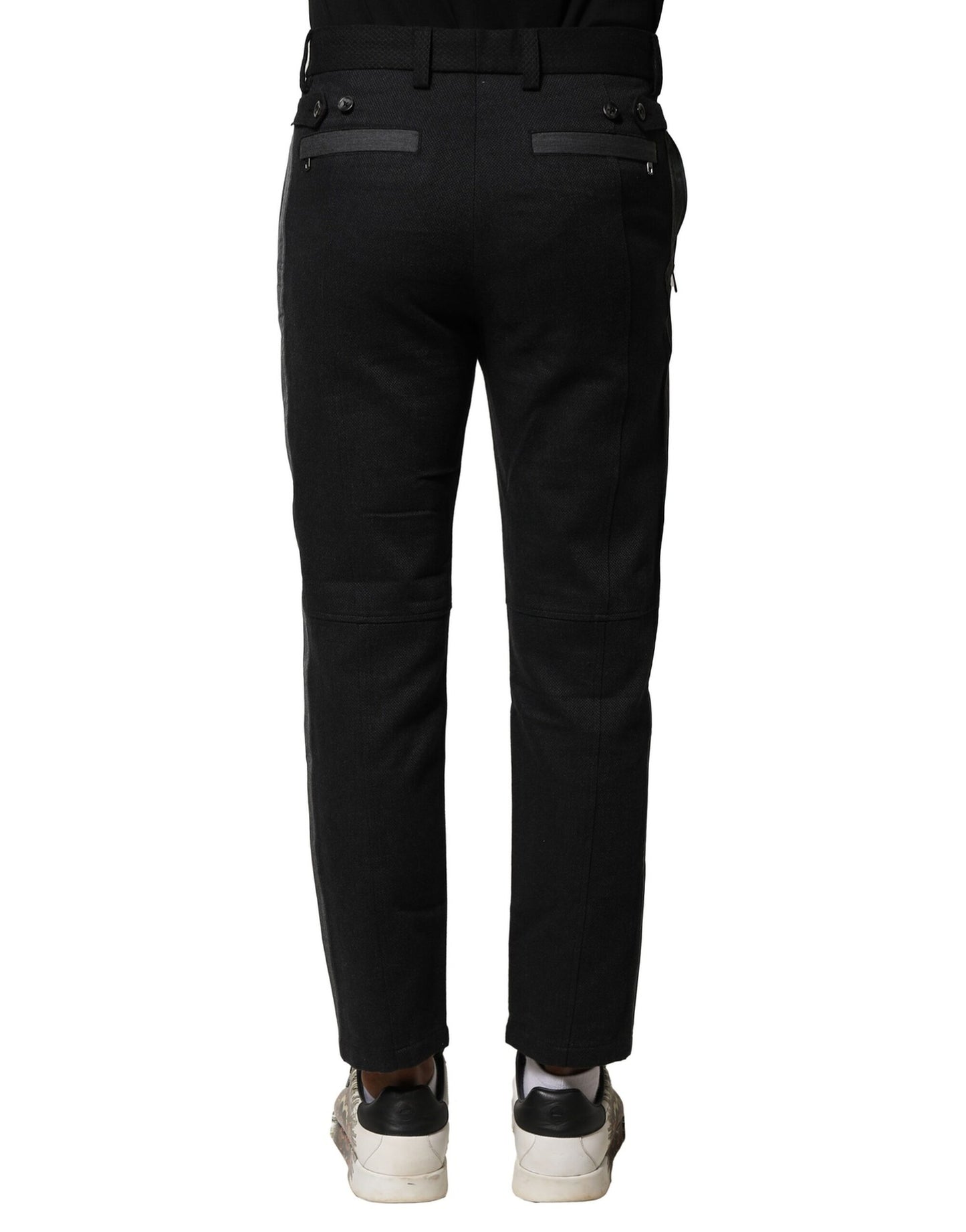 Dolce &amp; Gabbana Black Gray Cotton Tapered Men Pants