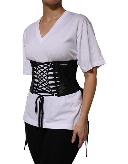 Dolce &amp; Gabbana Black Cotton Waist LaceUp Strap Corset Belt
