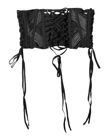 Dolce &amp; Gabbana Black Cotton Waist LaceUp Strap Corset Belt