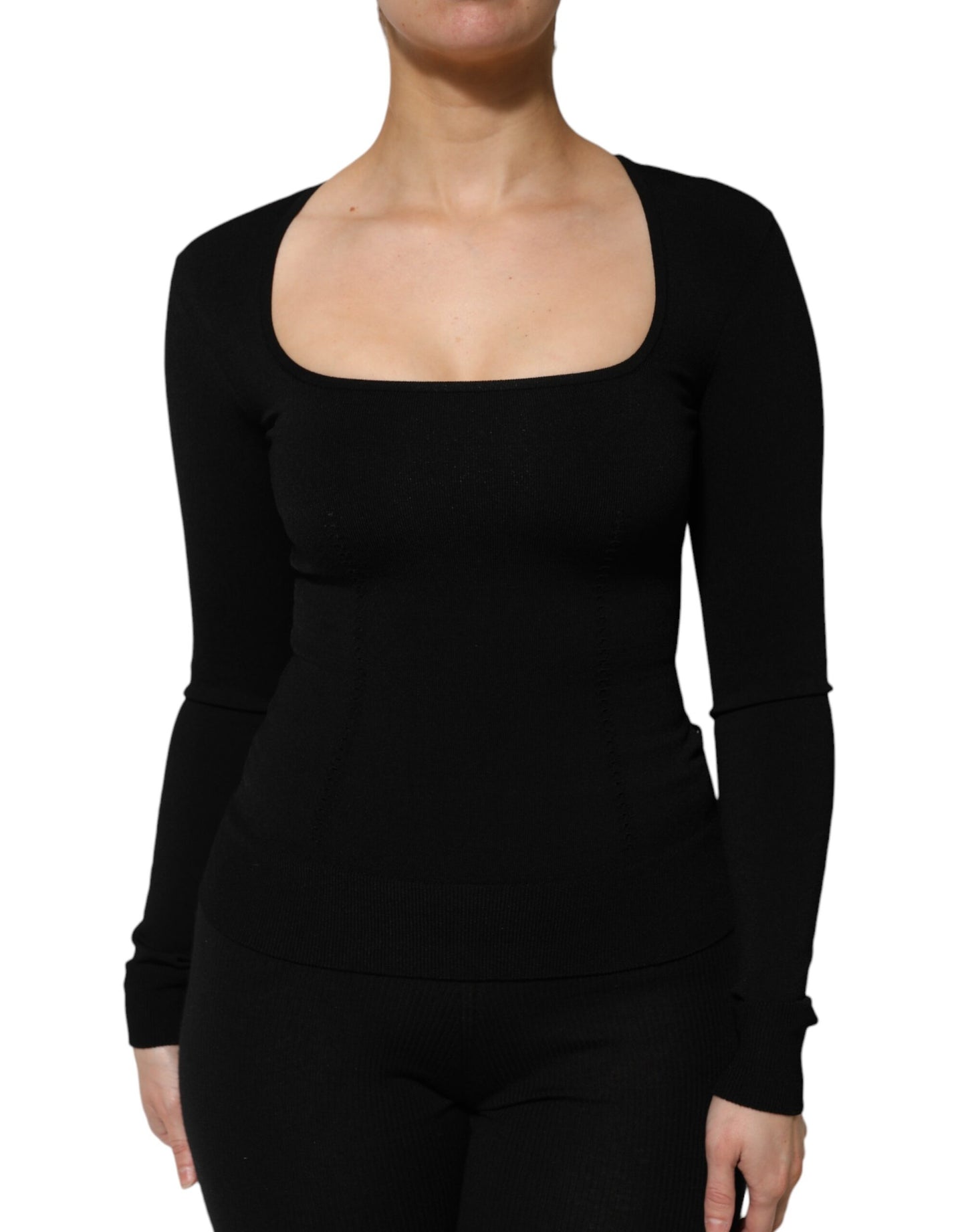 Dolce &amp; Gabbana Black Square Neck Long Sleeves Pullover Top
