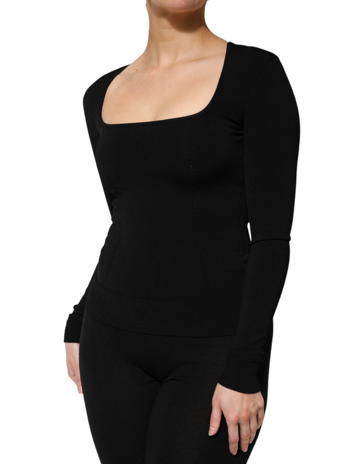 Dolce &amp; Gabbana Black Square Neck Long Sleeves Pullover Top