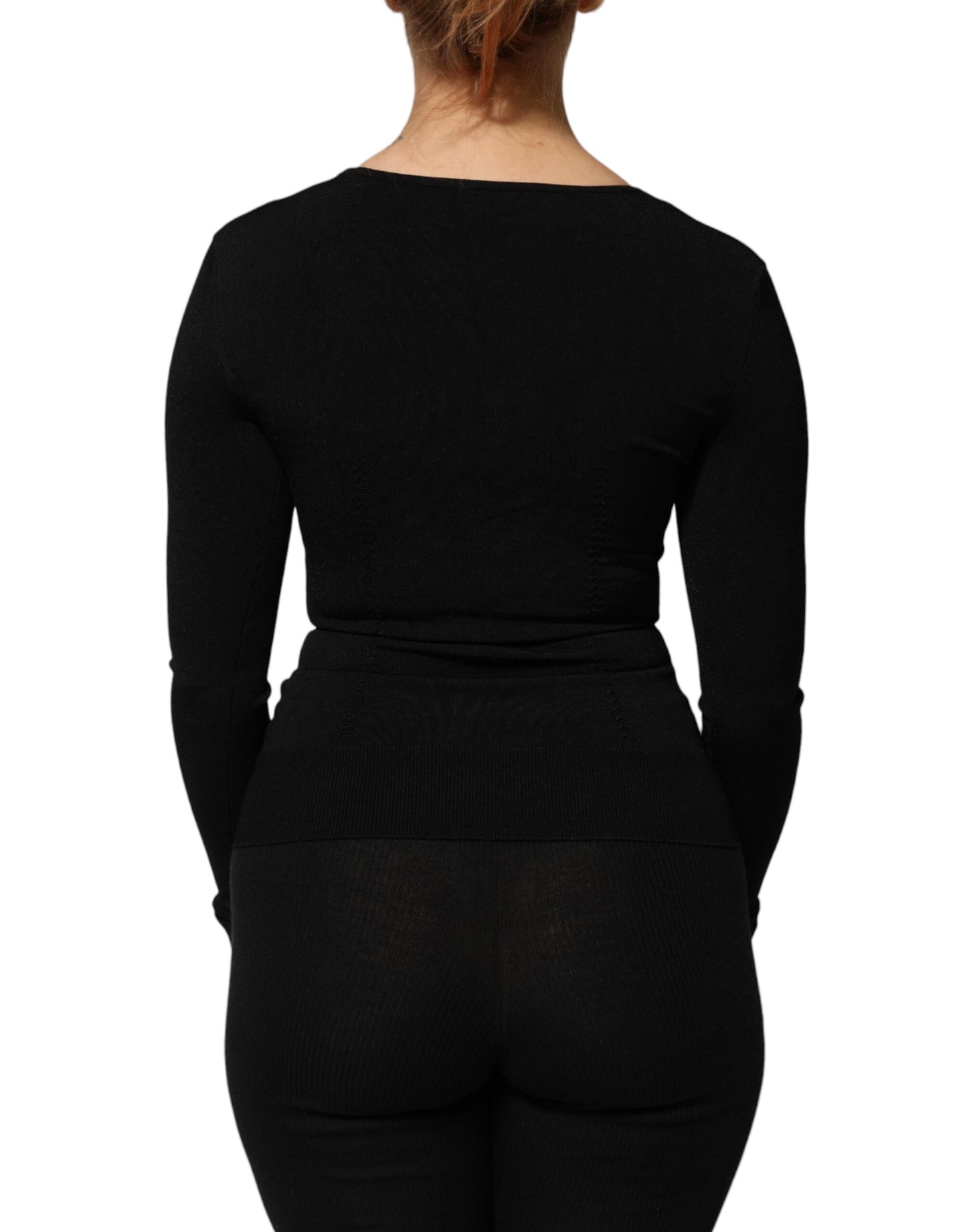 Dolce &amp; Gabbana Black Square Neck Long Sleeves Pullover Top